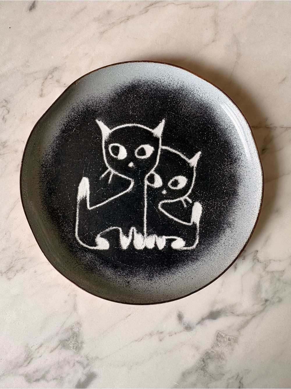 Adorable Black and White on Copper Cat Decorative Plate - Home Accents